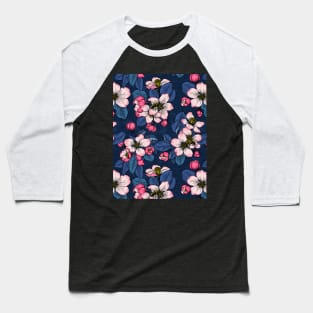 Apple blossom on dark blue Baseball T-Shirt